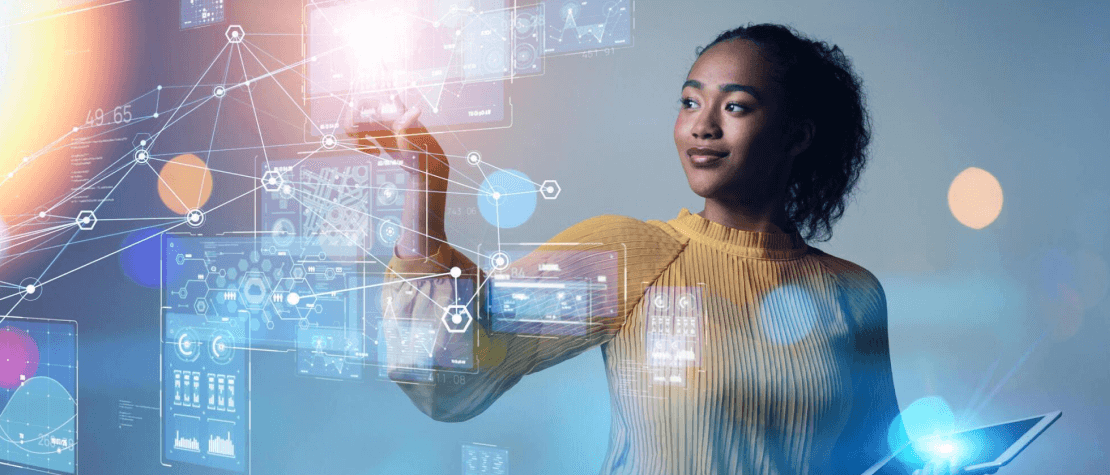 woman controlling an holographic display